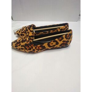 Musshoe Womens Leopard Print Pointed Toe Ballet Flats Knotted Bow Slip On Sz 6.5